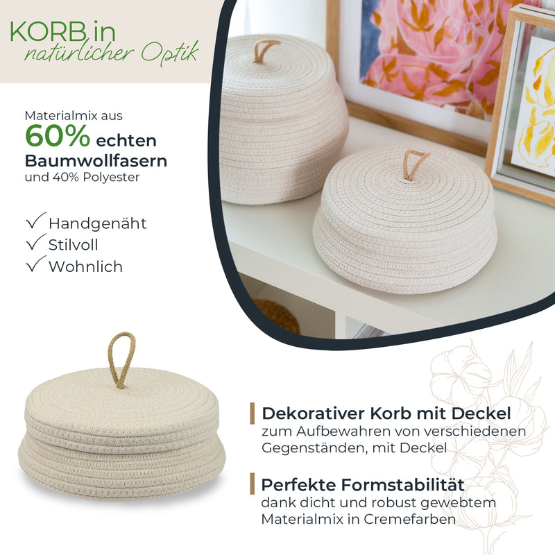 Aufbewahrungskorb mit Deckel in Creme