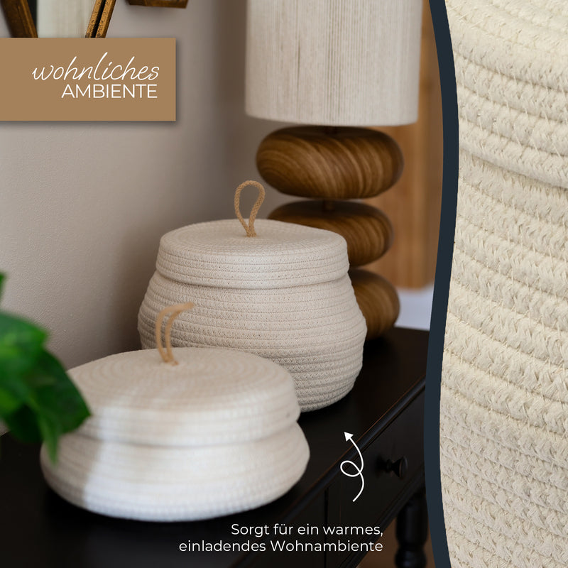 Aufbewahrungskorb mit Deckel in Creme