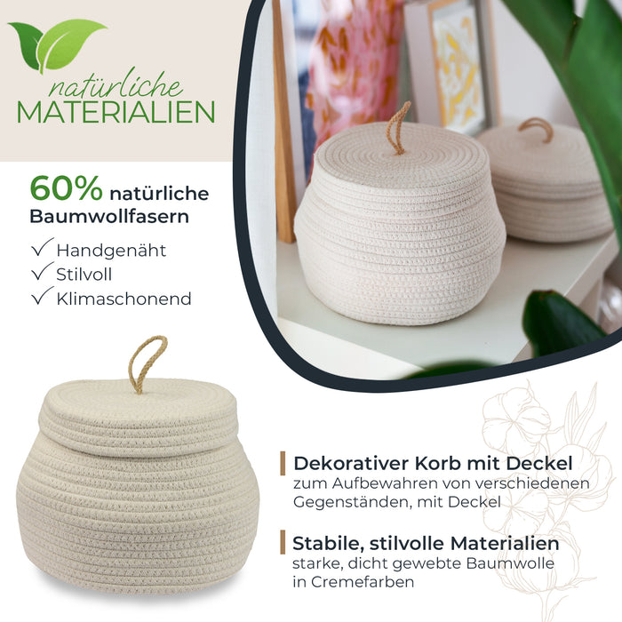 HMF Aufbewahrungskorb mit Deckel 25,5 x 19 cm in Creme