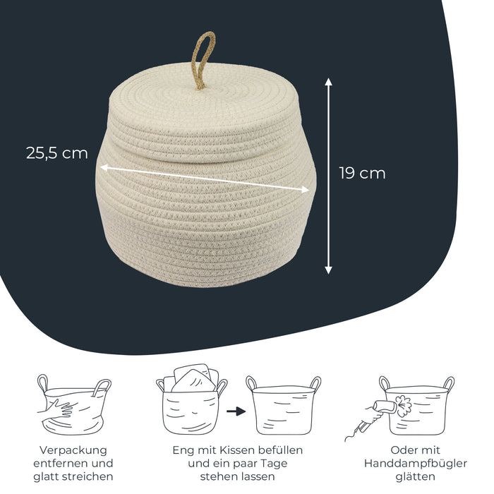 HMF Aufbewahrungskorb mit Deckel 25,5 x 19 cm in Creme