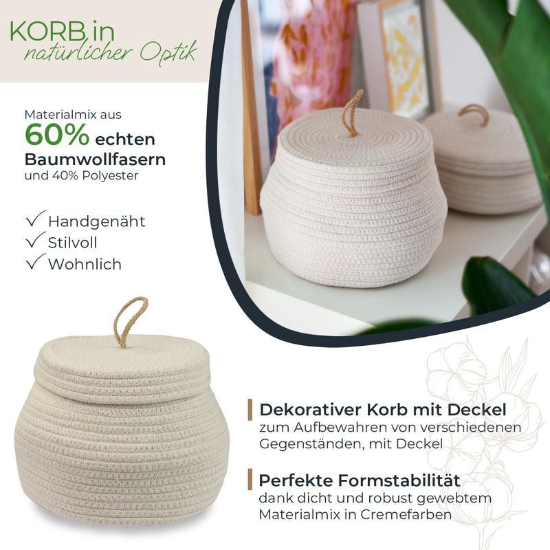 HMF Aufbewahrungskorb mit Deckel 25,5 x 19 cm in Creme