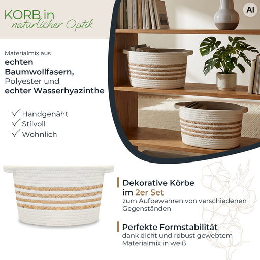 HMF Aufbewahrungskorb mit verlängerten Griffen | 39080-01 | 2er Set | 30 x 22 x 19 cm | Weiß