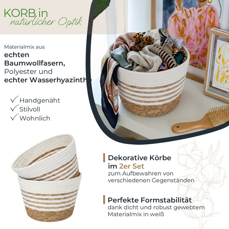 Aufbewahrungskorb mit versteckten Griffen in Weiß, 27 x 19 cm
