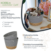 Aufbewahrungskorb mit versteckten Griffen in Grau, 27 x 19 cm