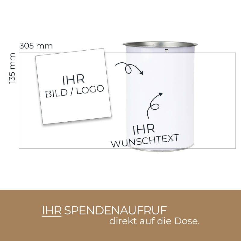 Spendendose mit individueller Klebefolie von HMF mit den Maßen 14.5 x 10 cm in Lichtgrau