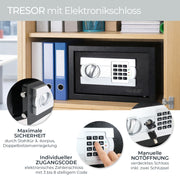 Möbeltresor mit einem Elektronikschloss von HMF mit den Maßen 31 x 20 x 20 cm in Schwarz