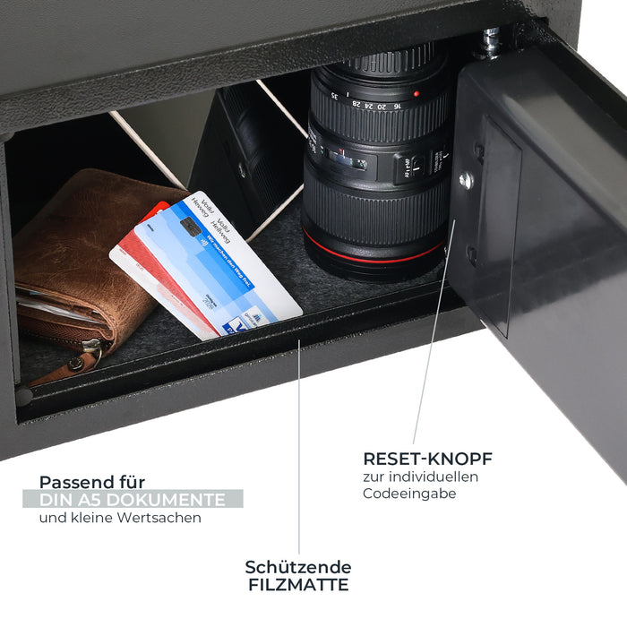 Möbeltresor mit einem Elektronikschloss von HMF mit den Maßen 31 x 20 x 20 cm in Schwarz
