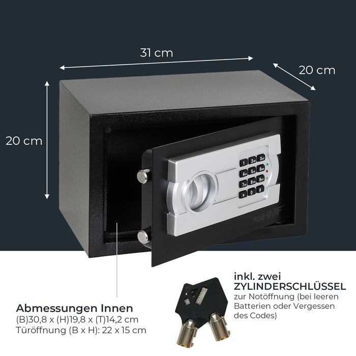 Möbeltresor mit einem Elektronikschloss von HMF mit den Maßen 31 x 20 x 20 cm in Schwarz