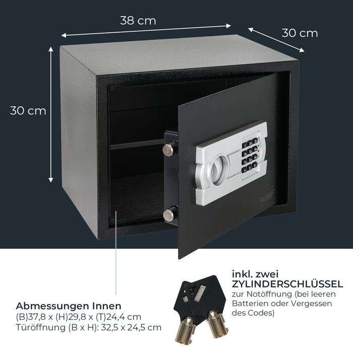 Möbeltresor mit Elektronikschloss von HMF mit den Maßen 38 x 30 x 30 cm in schwarz