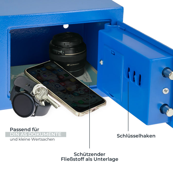 Möbeltresor mit Elektroschloss von HMF mit 23 cm Breite in Blau