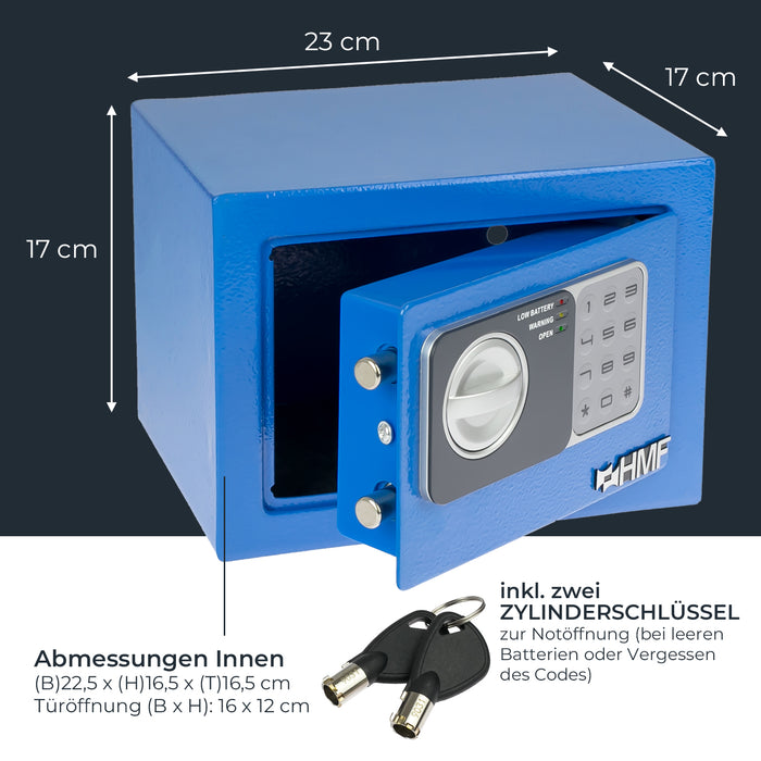 Möbeltresor mit Elektroschloss von HMF mit 23 cm Breite in Blau