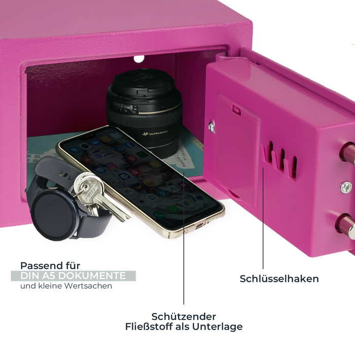 Möbeltresor mit Elektroschloss von HMF mit 23 cm Breite in Pink