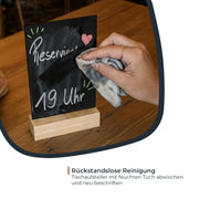 Kreidetafel mit Holzfuß als Tischaufsteller von HMF in DIN A6 Hochformat in Schwarz