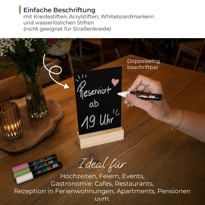 Tischaufsteller Kreidetafel mit Holzfuß, HMF 4645, Hochformat, Schwarz
