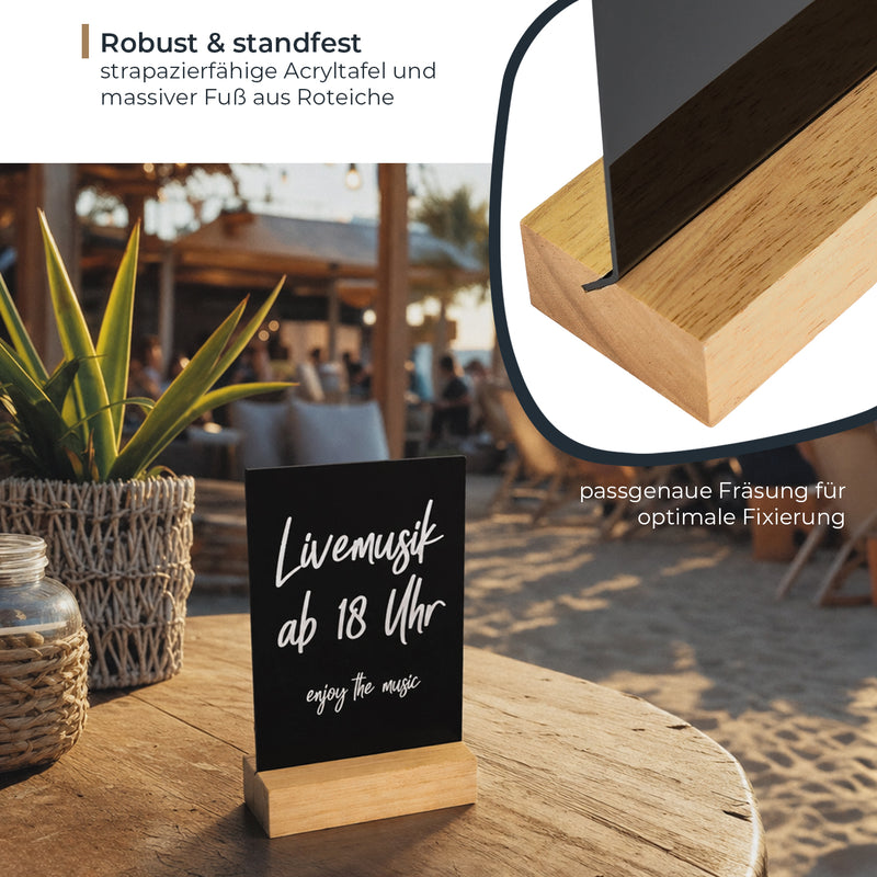 Tischaufsteller Kreidetafel mit Holzfuß HMF 4645 DIN A5 Hochformat schwarz