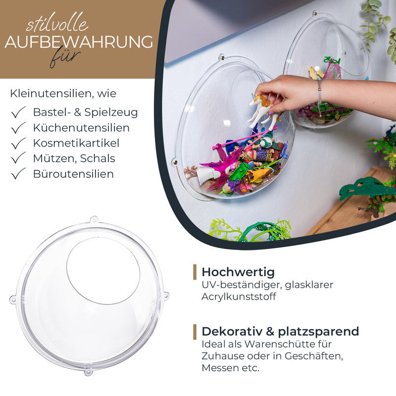 Acrylhalbkugel als Wandregal von HMF mit einem Hängedisplay von Ø 24 cm