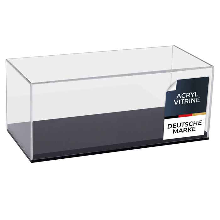 Acryl Vitrine für Modellautos Figuren HMF 46801 34 x 16 x 14 cm quer schwarzer Sockel