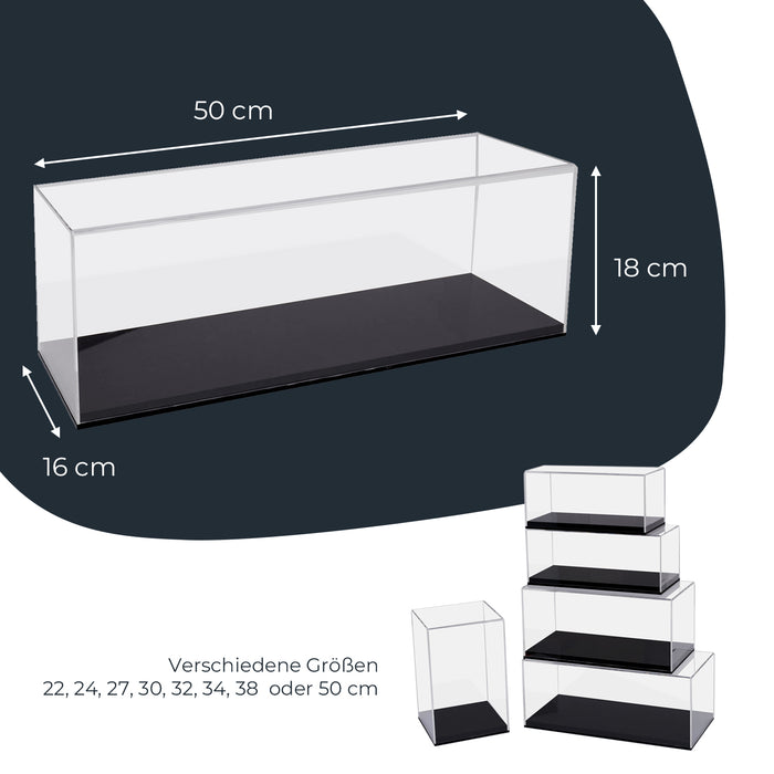 Acryl Vitrine für Modellautos Figuren HMF 46801 50 x 16 x 18 cm quer Transparenz