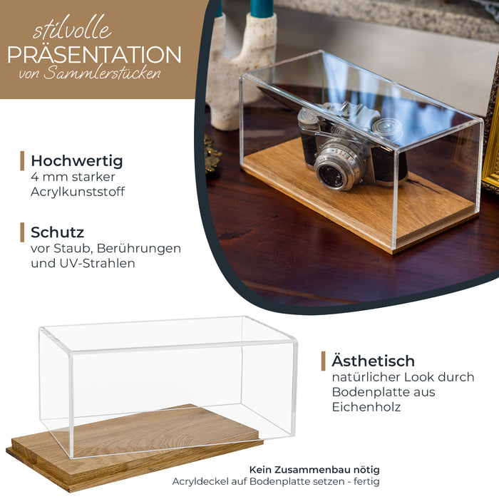 Acryl Vitrine mit Holzsockel für Modellautos von HMF mit den Maßen 24 x 12 x 11 cm