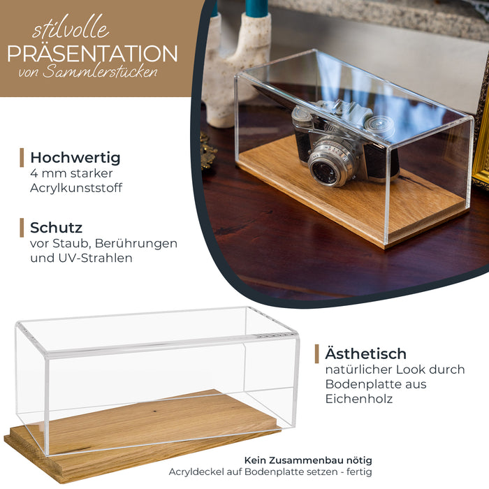 Acryl Vitrine mit Holzsockel für Modellautos von HMF mit den Maßen 27 x 12 x 11 cm