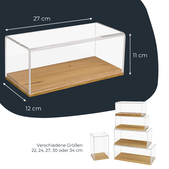 Acryl Vitrine mit Holzsockel für Modellautos von HMF mit den Maßen 27 x 12 x 11 cm