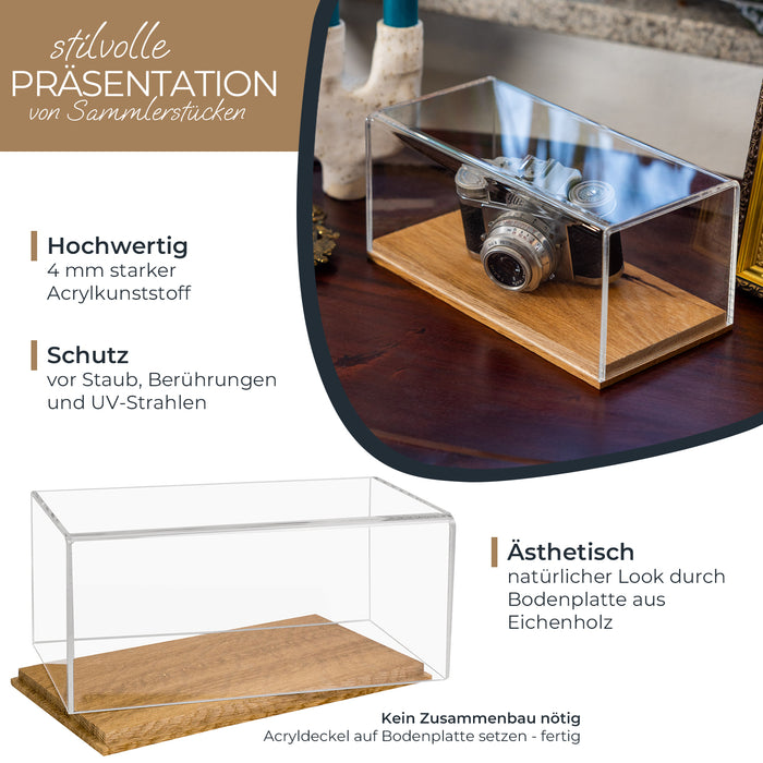 Acryl Vitrine mit Holzsockel für Modellautos von HMF mit den Maßen 30 x 15 x 14 cm