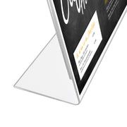 Tischaufsteller als L-Ständer in DIN A5 aus Acryl für Menükarten im Hochformat von HMF