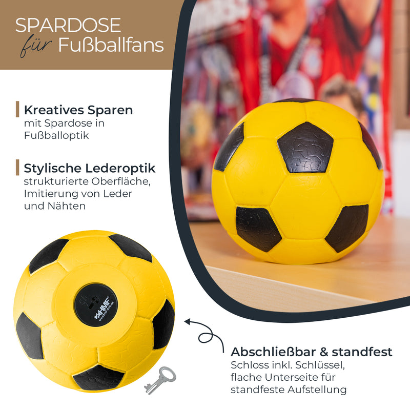 Spardose im Fußball-Look von HMF mit 15 cm Durchmesser in Gelb