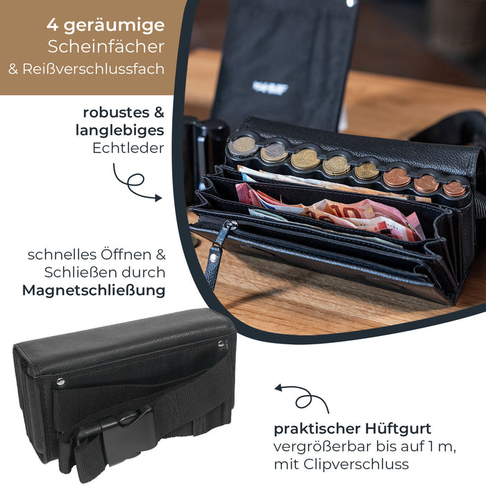 Kellnerbörse Euro-Münzsortierer Tragegurt HMF 48830-02 20.5 x 10 x 7 cm Leder