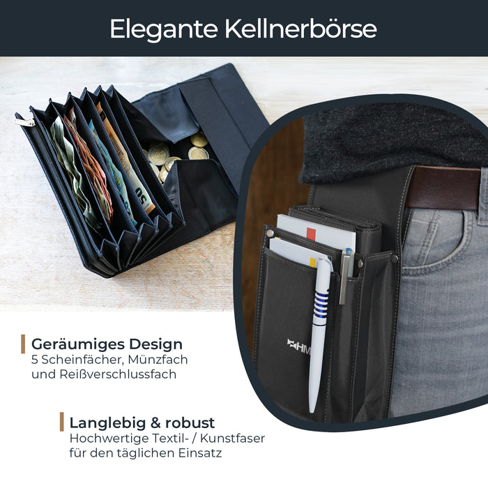 Kellner Geldbörse mit Magnetverschluss, Kellnertasche, HMF 4884, Schwarz