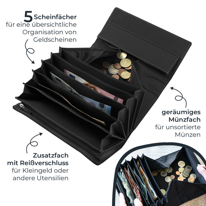 Kellner Geldbörse mit Magnetverschluss, Kellnertasche, HMF 4884, Schwarz