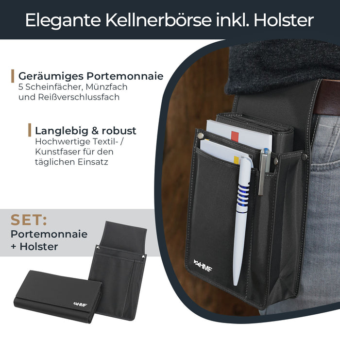 Kellnertasche und Holster im Set von HMF in Schwarz