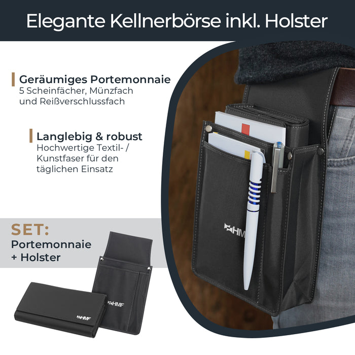 Kellnertasche und Holster im Set von HMF in Schwarz