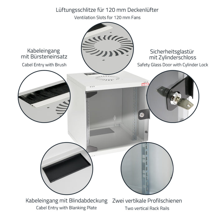 10 Zoll Serverschrank mit 6 Höheneinheiten von HMF mit 300 mm Tiefe in Lichtgrau