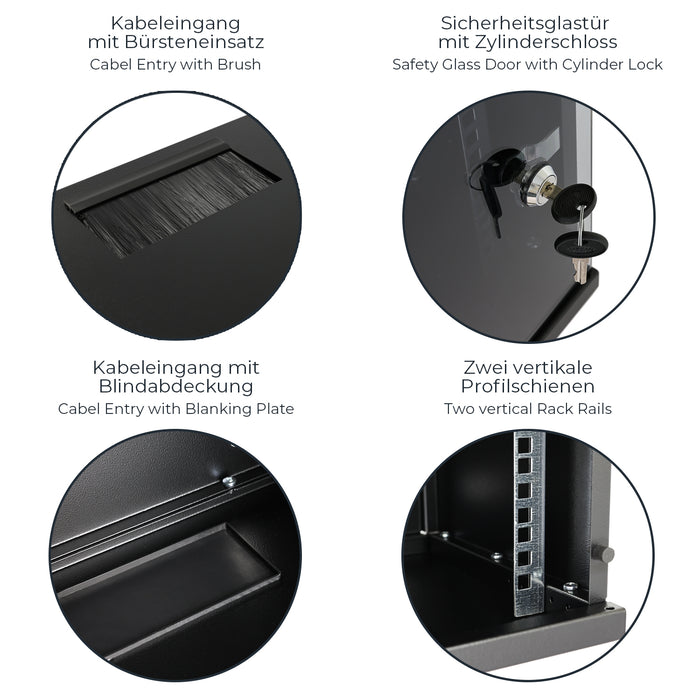 10 Zoll Serverschrank mit 9 Höheneinheiten von HMF mit 300 mm Tiefe in Schwarz