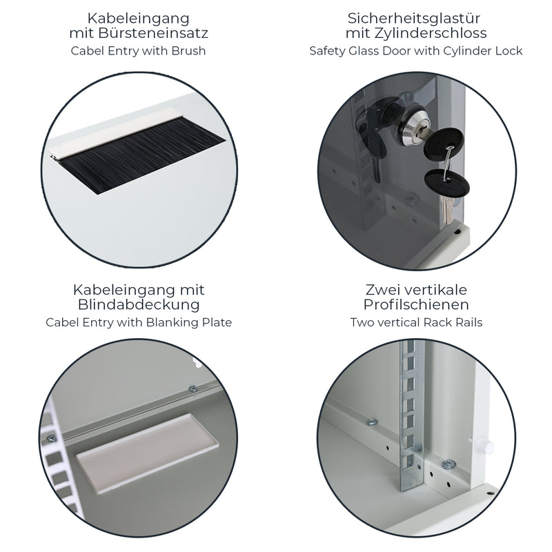 10 Zoll Serverschrank mit 9 Höheneinheiten von HMF mit 300 mm Tiefe in Lichtgrau