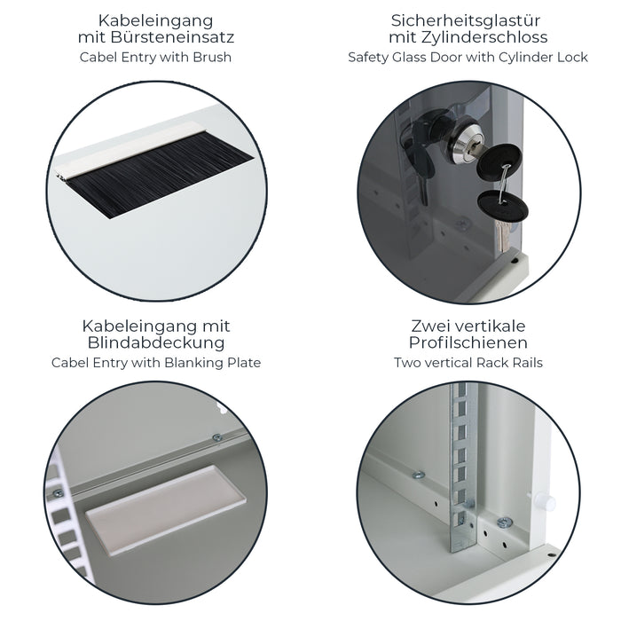 10 Zoll Serverschrank mit 9 Höheneinheiten von HMF mit 300 mm Tiefe in Lichtgrau