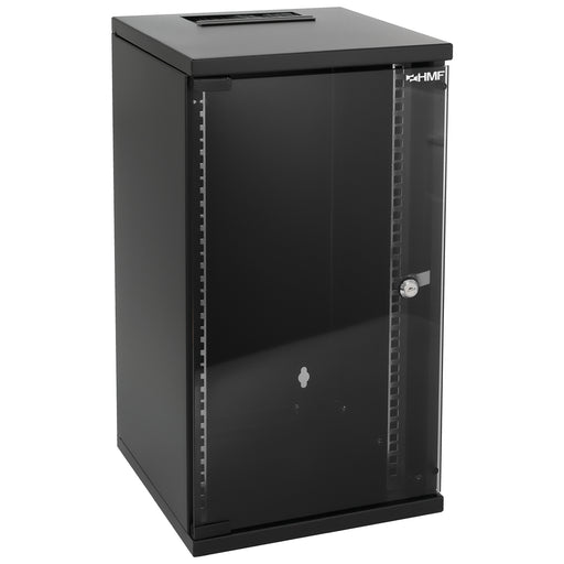 HMF Netzwerkschrank Serverschrank 10 Zoll 12 HE 300 mm Tiefe Voll montiert Glastür Schwarz