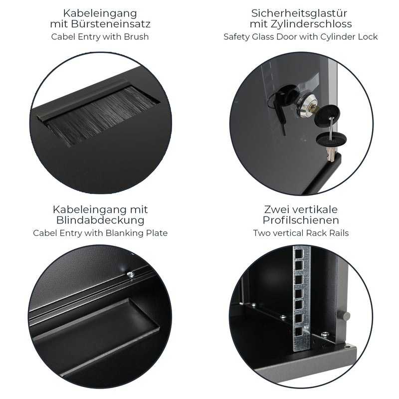 10 Zoll Serverschrank mit 12 Höheneinheiten von HMF mit 300 mm Tiefe in Schwarz