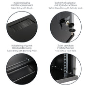 HMF Netzwerkschrank Serverschrank 10 Zoll 12 HE 300 mm Tiefe Voll montiert Glastür Schwarz