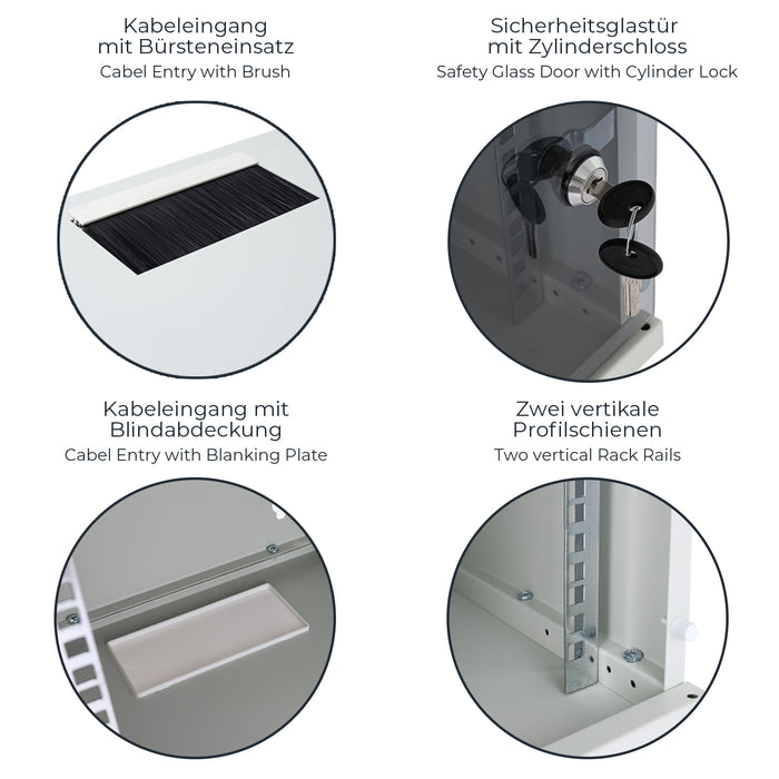10 Zoll Serverschrank mit 12 Höheneinheiten von HMF mit 300 mm Tiefe in Lichtgrau