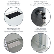 HMF Netzwerkschrank Serverschrank 10 Zoll 12 HE 300 mm Tiefe Voll montiert Glastür Lichtgrau