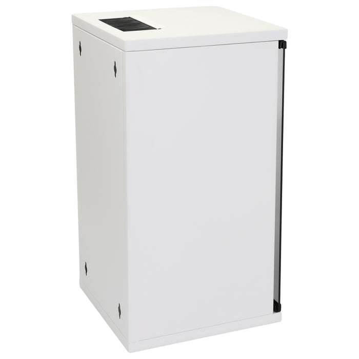 HMF Netzwerkschrank Serverschrank 10 Zoll 12 HE 300 mm Tiefe Voll montiert Glastür Lichtgrau