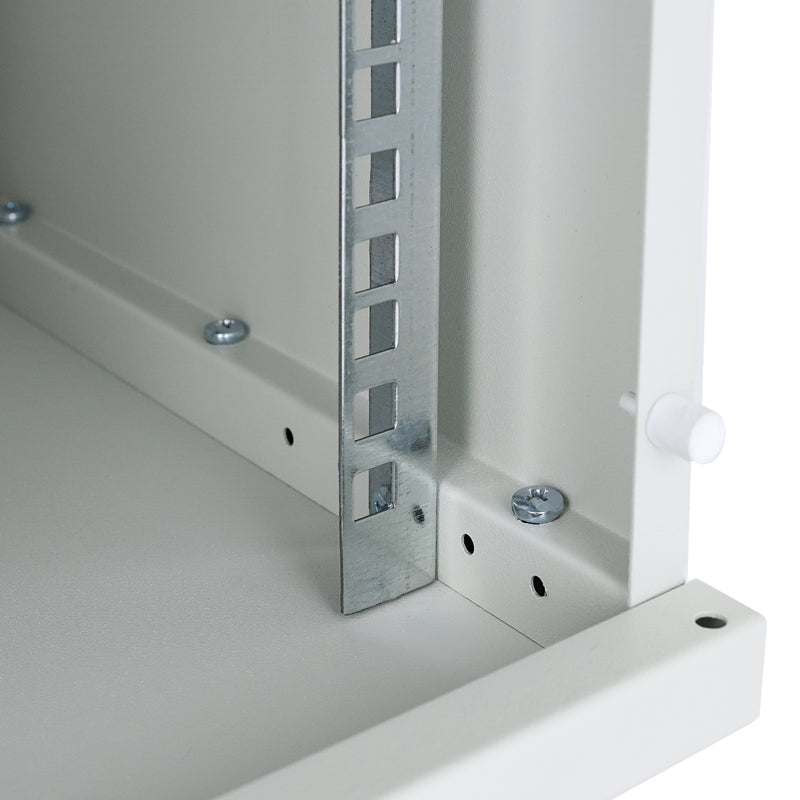HMF Netzwerkschrank Serverschrank 10 Zoll 12 HE 300 mm Tiefe Voll montiert Glastür Lichtgrau