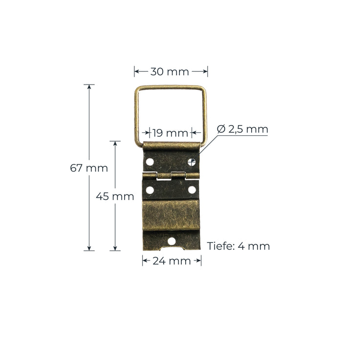 Deko Scharnier aus Metall für Vintage Koffer im 2er Set von HMF mit den Maßen 30 x 67 mm in Bronze