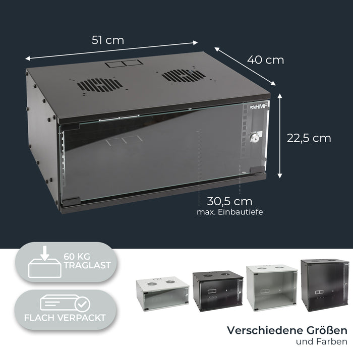Unmontierter 19 Zoll Serverschrank von HMF mit 4 Höheneinheiten in Schwarz