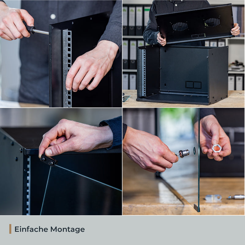 Unmontierter 19 Zoll Serverschrank von HMF mit 4 Höheneinheiten in Schwarz