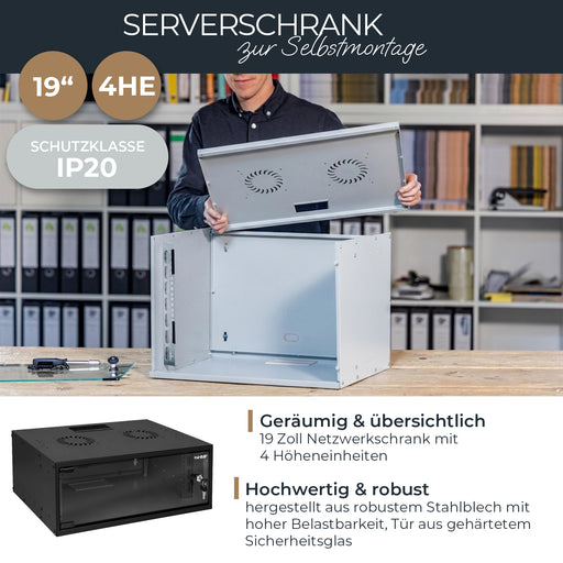 Unmontierter 19 Zoll Serverschrank von HMF mit 4 Höheneinheiten in Schwarz