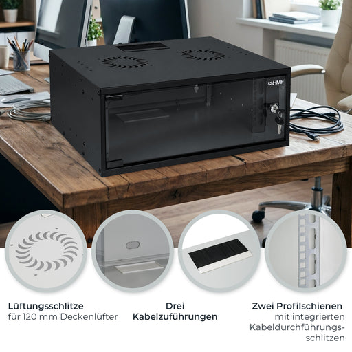 Unmontierter 19 Zoll Serverschrank von HMF mit 4 Höheneinheiten in Schwarz