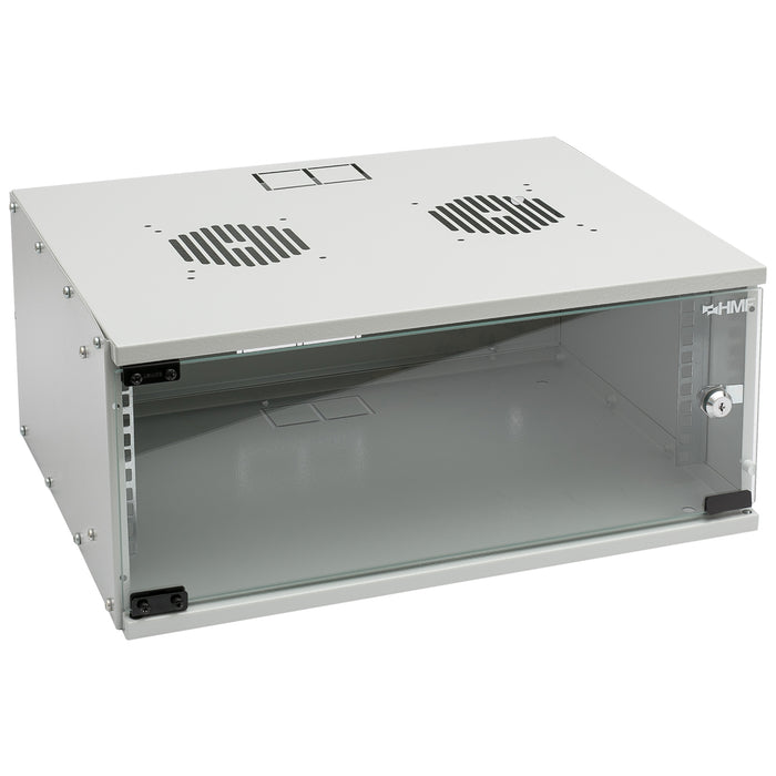 Unmontierter 19 Zoll Serverschrank von HMF mit 4 Höheneinheiten in Lichtgrau